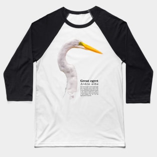 Great egret tropical bird black text Baseball T-Shirt